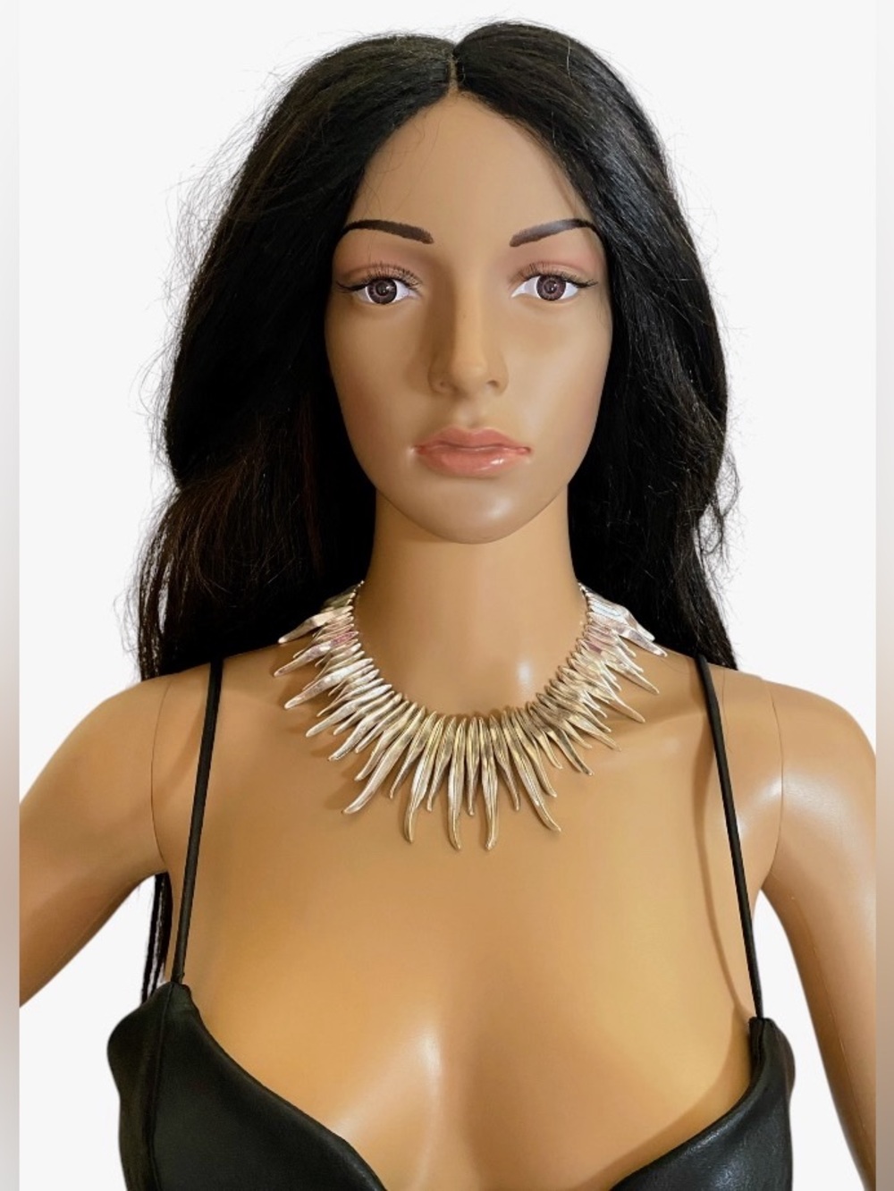 Zara women’s silvertone spike chunky choker statement necklace